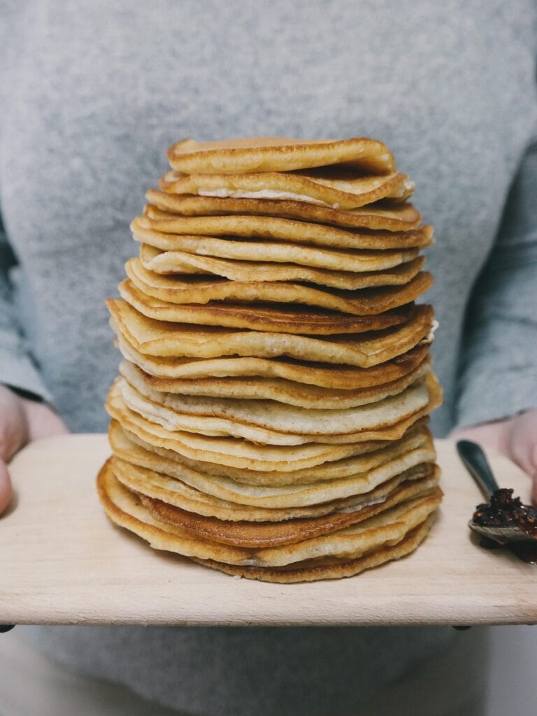 people, man, spoon, pancake, breakfast, wood